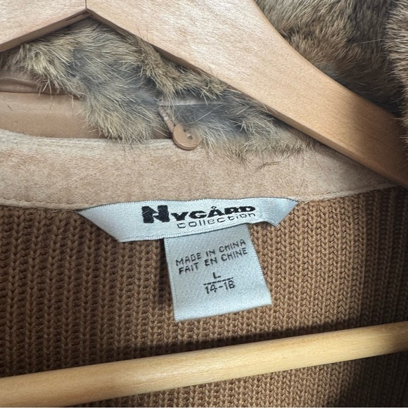 Vintage Brown Suede Jacket with Rabbit Fur Collar western prairie L - Picture 6 of 8